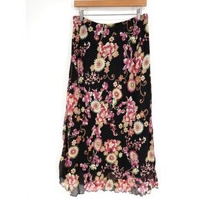 Notations Y2K Black Floral Sheer‎ Lined Midi Skirt Size L Lettuce Hem Fairy Boho